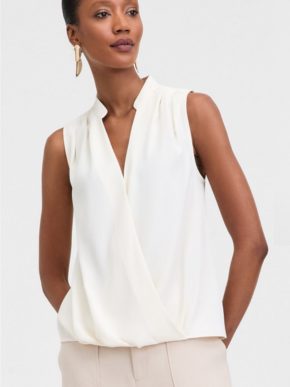 INC Sleeveless Cream Surplice V-Neck Top